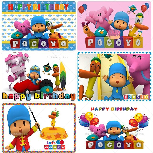 Potdemiel Pocoyo Cartoon Fotohintergrund für Kindergeburtstage und Babypartys, mehrfarbig, rechteckig - Bild 1