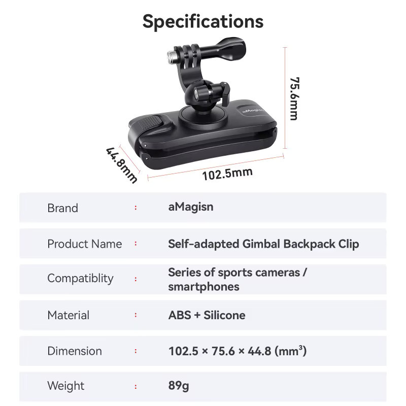 aMagisn Rucksackclip Schwarz: 360° Riemenklemmhalterung für Insta360, DJI und GoPro Action-Kameras - Bild 6
