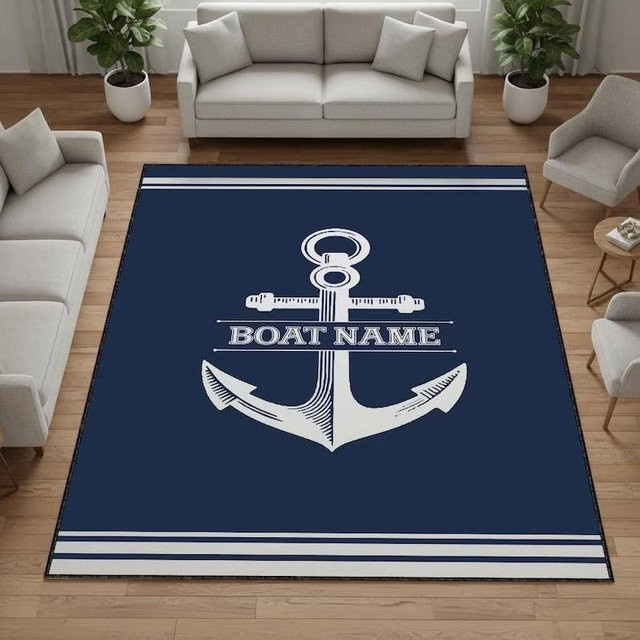 Lodestar Navigationsserie Teppich mit Bootsankermuster in Blau, B/B/H: 80 x 50 cm - Bild 1