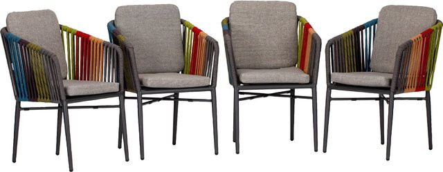 Acamp Stapelsessel-Set Manhattan mit Armlehnen und Auflagen, 4 Sitzplätze, Aluminium und Polyester, Anthrazit-Multicolor meliert - Bild 1