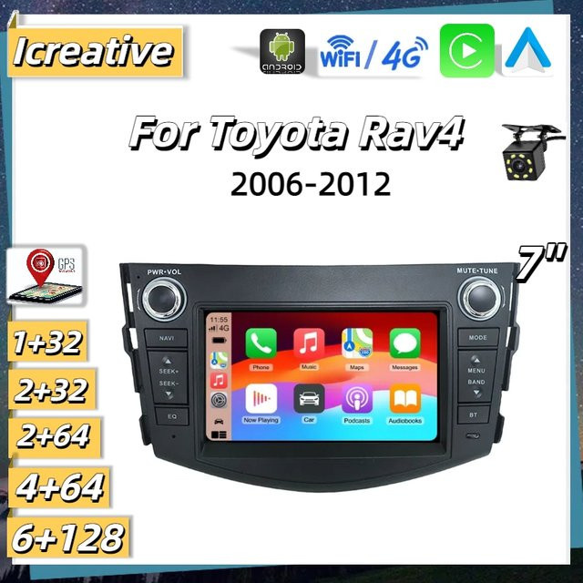 Icreative Android Autoradio für Toyota Rav4 2006-2012 mit 7 Zoll Display, Wireless Carplay und Navigation, Schwarz - Bild 1