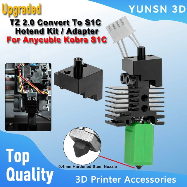 Anycubic TZ 2.0 Konvertierungs-Kit für S1C Hotend, Adapter für Anycubic Kobra S1 Combo mit gehärteter Stahldüse, Schwarz - Bild 1