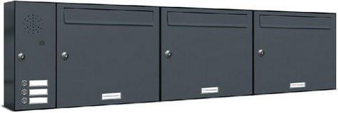 AL Briefkastensystem für 3 Parteien, Aufputzmontage, grau, B/H/T: 129,7 x 34,5 x 11,6 cm - Bild 1