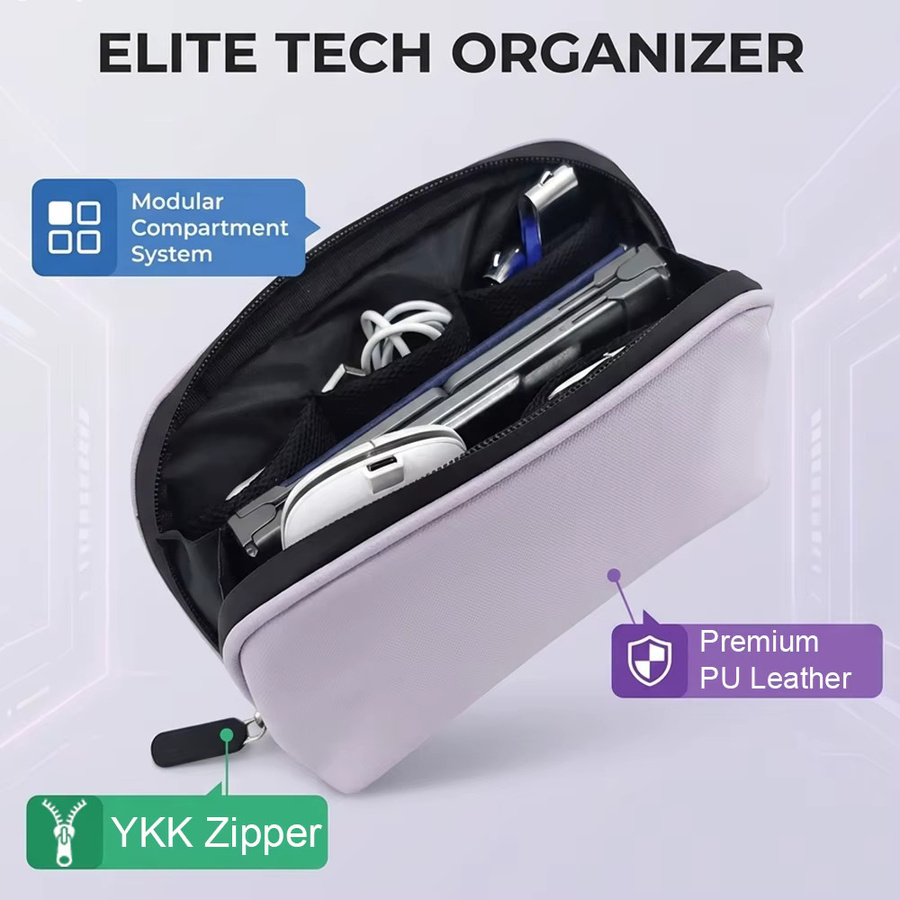 ValueWin Tech-Organizer-Tasche in Lila mit Netzfächern für Kabel, Ladegeräte und Zubehör - Bild 3