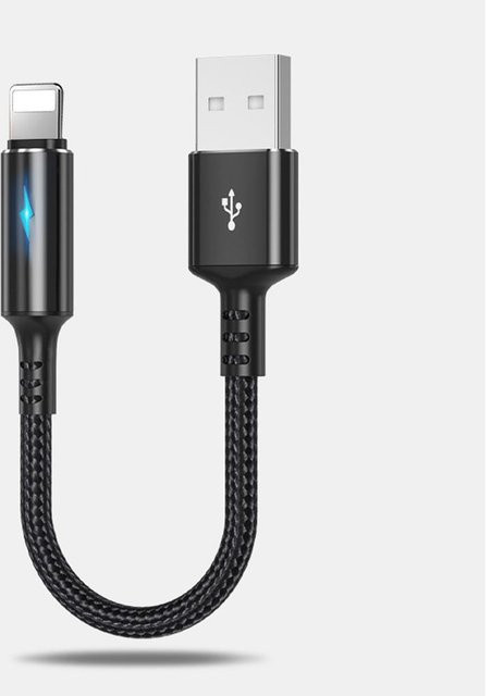 Fonken USB-Ladekabel mit Micro-USB und USB-C Anschluss, 2,4 A Schnellladekabel mit Kontrollleuchte, schwarz, Länge: 25 cm - Bild 1