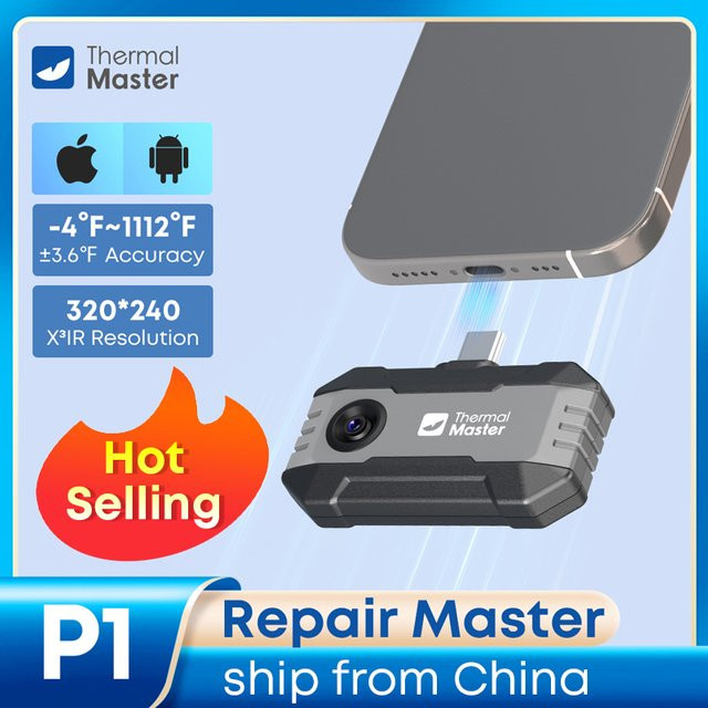 Thermal Master P1 Wärmebildkamera für iPhone und Android-Smartphones mit 320x240 X³IR Auflösung, 600 °C Hochtemperaturbereich und 25Hz, Farbe: Schwarz - Bild 1