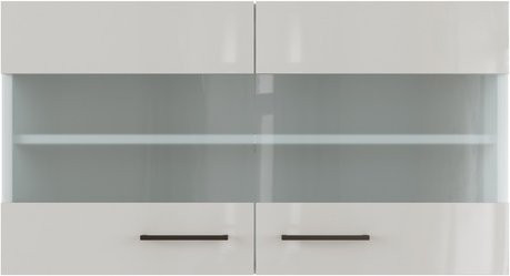 Flex-Well Küchen-Oberschrank Lund in Lichtgrau glänzend mit Milchglas, B: 100 cm, T: 54,8 cm, H: 32 cm - Bild 1
