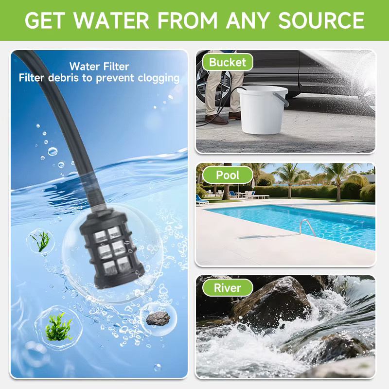 Hippcron 21V Akku-Autowaschanlage mit 180W Leistung, Wasserpistole in Schwarz inklusive Wasserschlauch und Schaumkanone zur Fensterreinigung und Gartenbewässerung - Bild 5