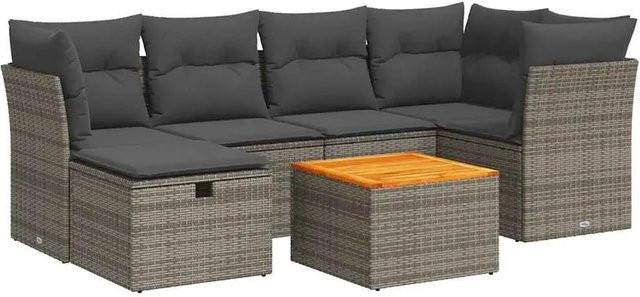 vidaXL 7-teilige Garten-Sofagarnitur aus Polyrattan in Grau mit Kissen und Metallgestell - Bild 1