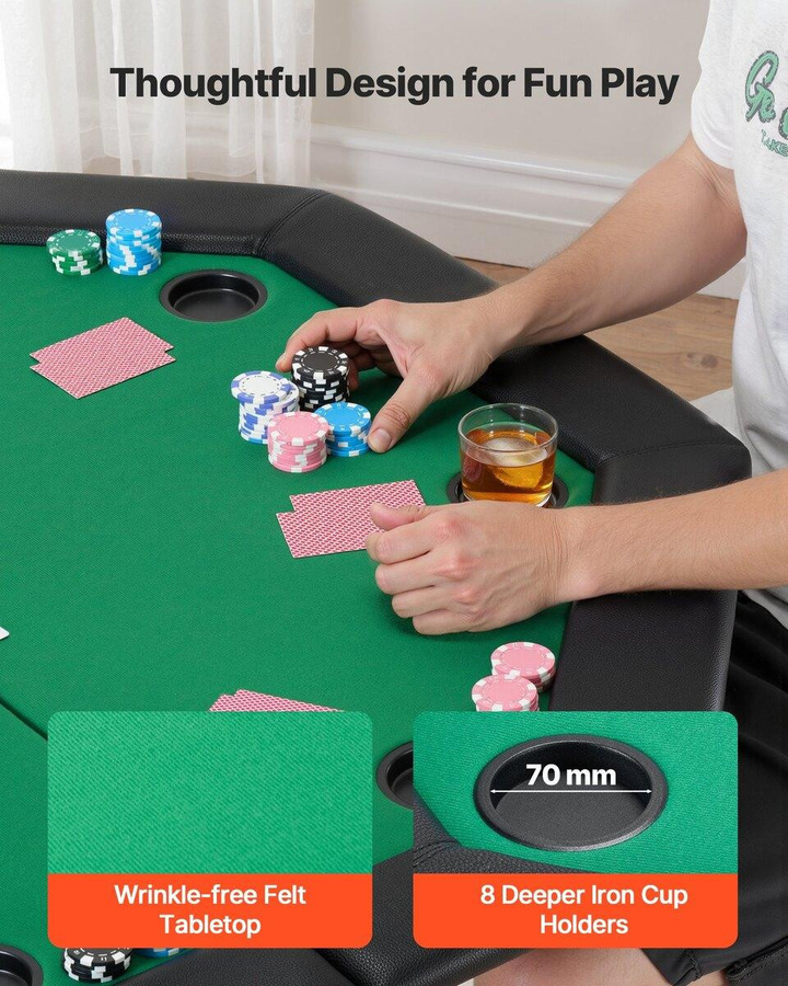 Klappbarer Pokertisch von Buying Solutions, MB für 8 Spieler, Schwarz, B/T/H: 126 x 126 x 75 cm - Bild 4