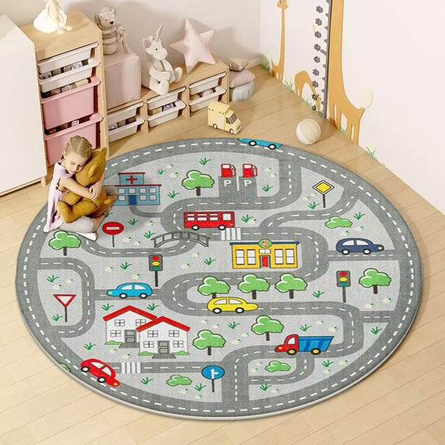 Runder Teppich mit Straßenmotiv von Karpetti für Kinderzimmer und Wohnzimmer, Rutschfest und Waschbar, Durchmesser: 80 cm - Bild 1