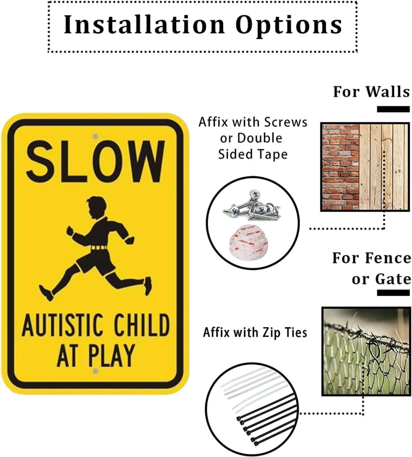 HELLOYOUNG Warnschild Aluminium Gelb Vorsicht Kind mit Autismus B/H: 30,0 x 20,0 cm - Bild 4
