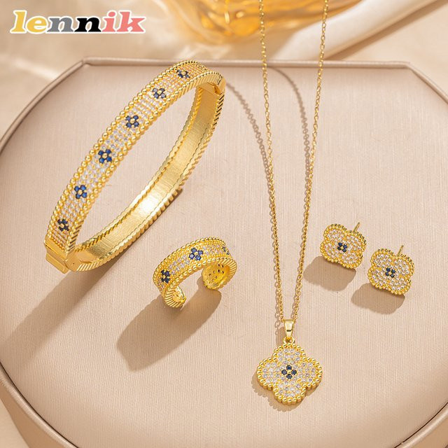 LENNIK Schmuck-Set, Ohrringe, Halskette, Ring, Gold, Zirkonia - Bild 1
