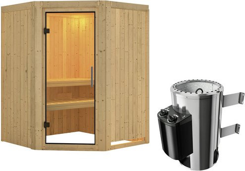 Karibu Sauna Wolmar für 3 Personen in Beige mit 3.6 kW Saunaofen und integrierter Steuerung, B/T/H: 198 x 151 x 151 cm - Bild 1