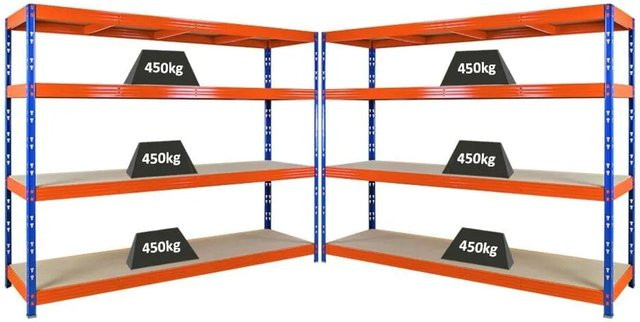 PROREGAL Rhino Profi Schwerlastregal Set aus 2 Stück, Blau/Orange, 4 Ebenen mit Spanplatten, H x B x T: 180 x 240 x 60 cm - Bild 1