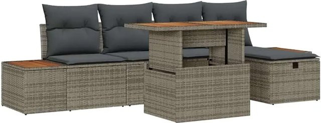 vidaXL Garten-Sofa-Set aus Polyrattan in Grau mit 6-teiliger Ausstattung inklusive Polster und Ottoman für Terrasse und Garten - Bild 1