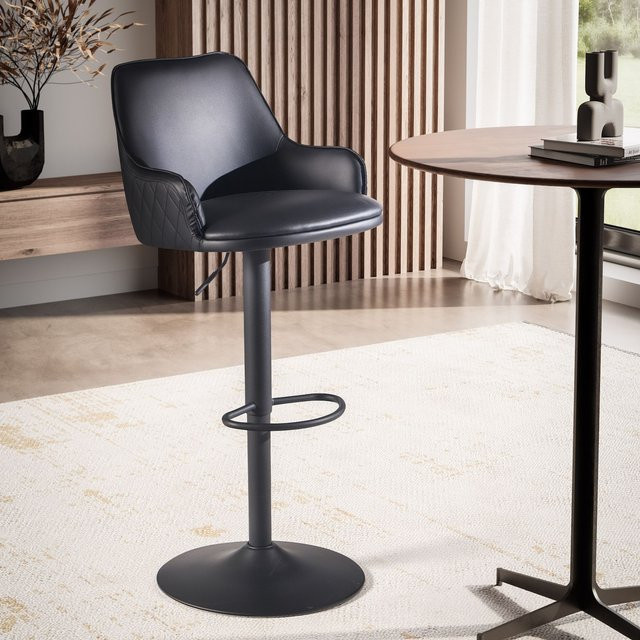 FineBuy Barhocker in Schwarz aus Kunstleder mit Armlehnen und Rautensteppung, Höhe: 106 cm, Sitzhöhe: 45 cm - Bild 1