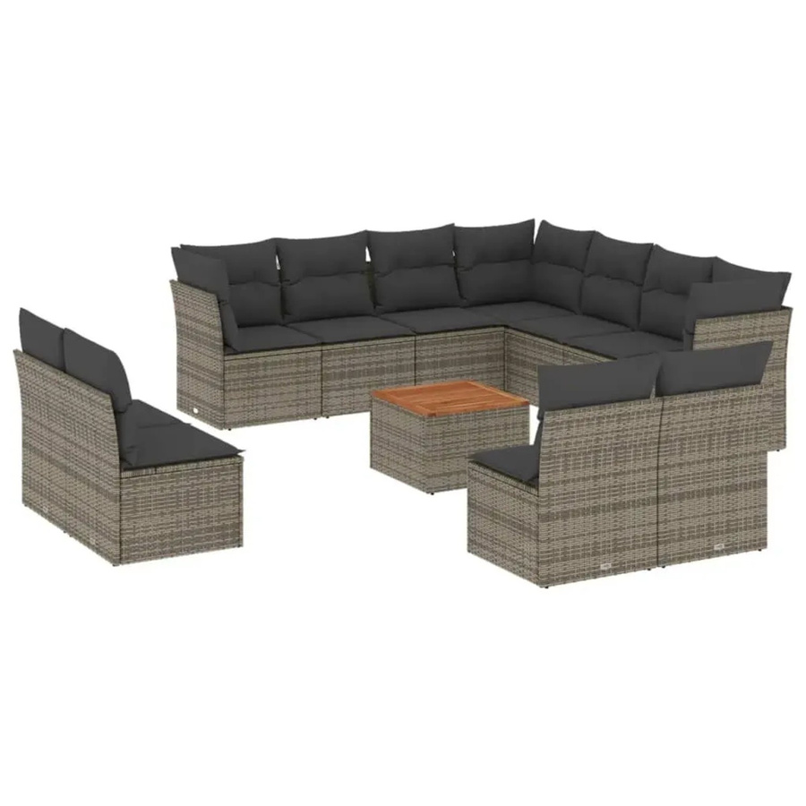 vidaXL Garten-Sofagarnitur aus Polyrattan in Grau mit L-Form, 12-teiliges Set mit Sitzkissen, Rückenkissen und Gartentisch inklusive Stauraum - Bild 2