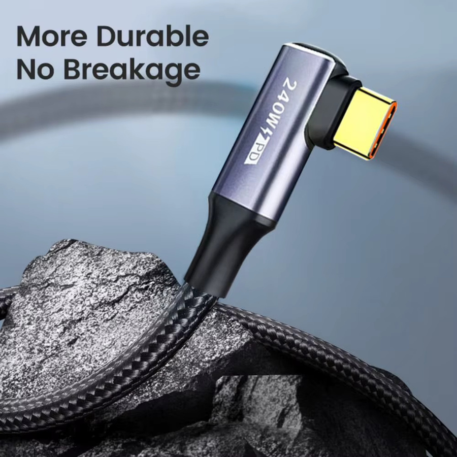 USB-C auf Typ-C Datenkabel mit Doppel-Winkelstecker für Schnellladung PD und QC3.0, 240W, 5A, Schwarz - Bild 5