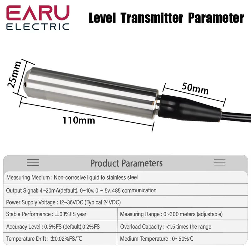 EARU Füllstandsensor Flüssigkeits-Füllstandtransmitter mit 4-20mA, 0-5V und 0-10V Ausgang in Silber - Bild 2