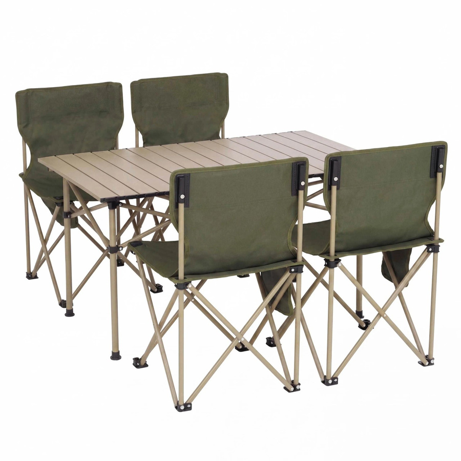 MCW Campingset Q39 mit Tisch und 4 Klappstühlen aus Metall und Stoff in Grün - Bild 3