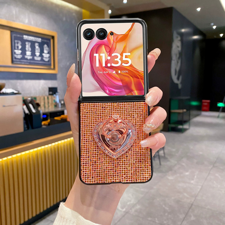 Glitzer-Handyhülle mit Herzhalterung für Motorola Moto Razr 40 50 60 70 Ultra in Weiß - Bild 2