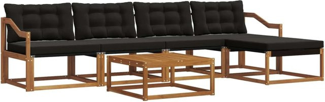 vidaXL Outdoor-Sofagarnitur 6-teilig aus Akazienholz und Textilene in Natur und Schwarz mit Kissen - Bild 1