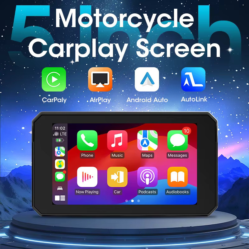 Jansite Motorrad Carplay Navigation mit 5 Zoll IPS Bildschirm, GPS und Android Auto, Schwarz, IP67 wasserdicht, Universal - Bild 2