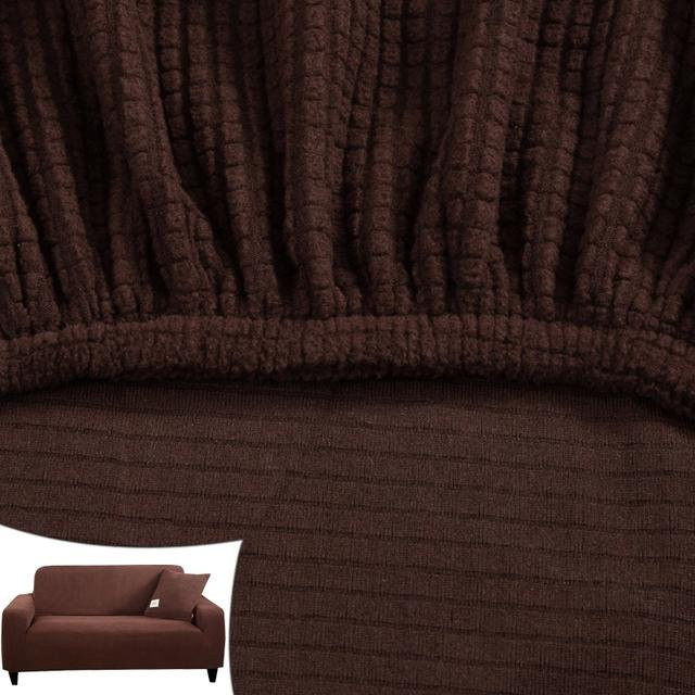 FORTUBI Ecksofa-Bezug aus Jacquard-Polar-Fleece in Braun, elastischer L-förmiger Couchbezug für 2-Sitzer, Breite: 145-185 cm - Bild 1