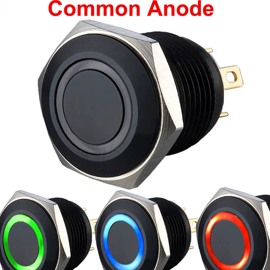 VEARGREE RGB-Farbring-beleuchteter Drucktastenschalter in Schwarz mit 16 mm oder 19 mm Durchmesser (Gemeinsame Anode oder Gemeinsame Kathode) - Bild 3