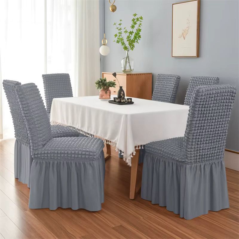 WANERQU Seersucker Stuhlhussen mit Rock in Beige für Esszimmer und Hochzeiten - Bild 4