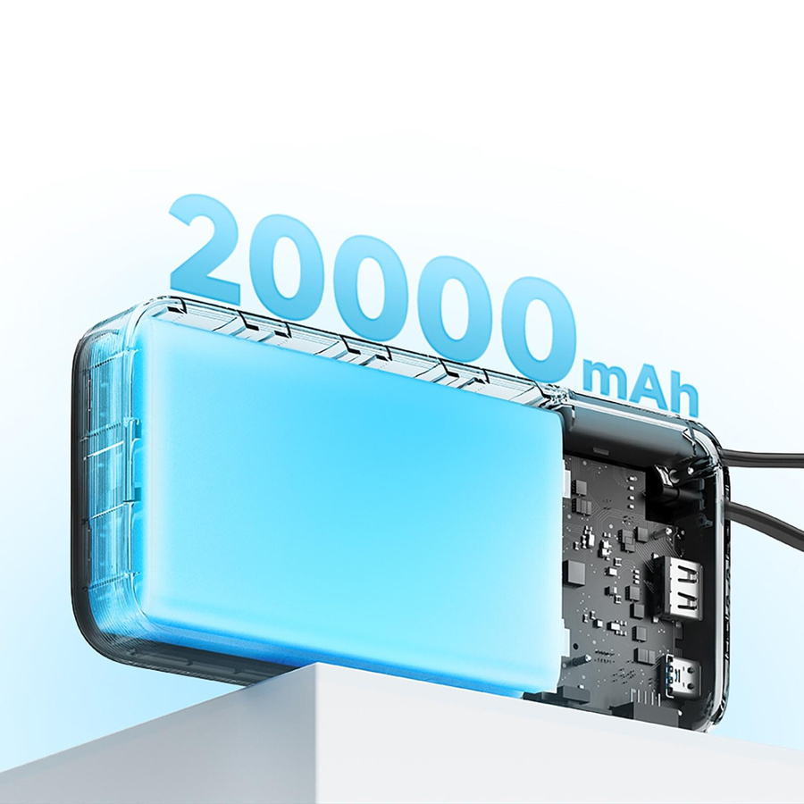 Cuktech Powerbank 20000mAh mit 55W Schnellladung QC + PD und integriertem USB-C Kabel, Grau - Bild 4