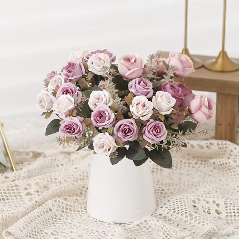 Kahaul Künstliche Seidenrosen Bündel in Pink und Braun für Hochzeit, Garten und Dekoration - Bild 1