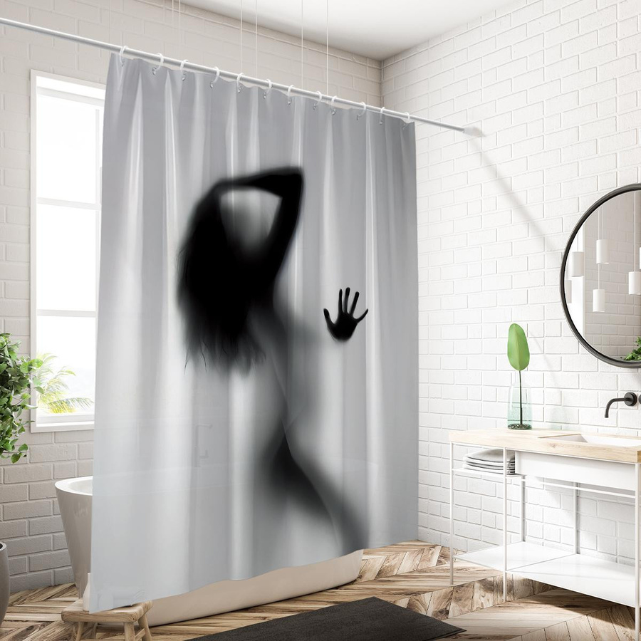 Moderner Duschvorhang mit abstraktem Menschlicher Schatten Druck, wasserdicht und schimmelresistent, B/H: 180 x 180 cm - Bild 3