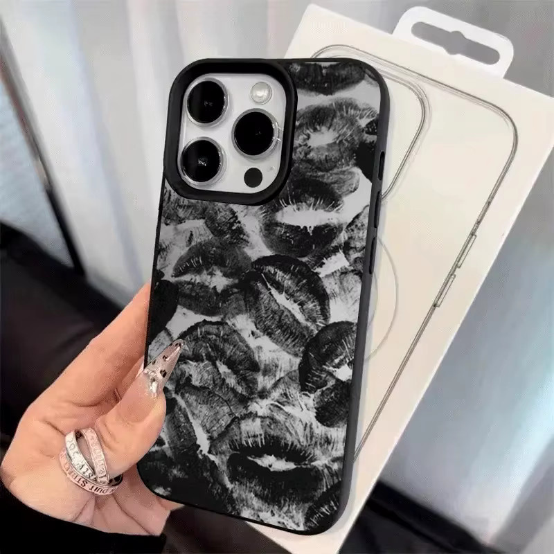 Kreativität Black Lip Print Handyhülle für iPhone 16 15 14 13 12 11 Pro Max Plus und XR Schutz Soft Cover in Schwarz - Bild 3