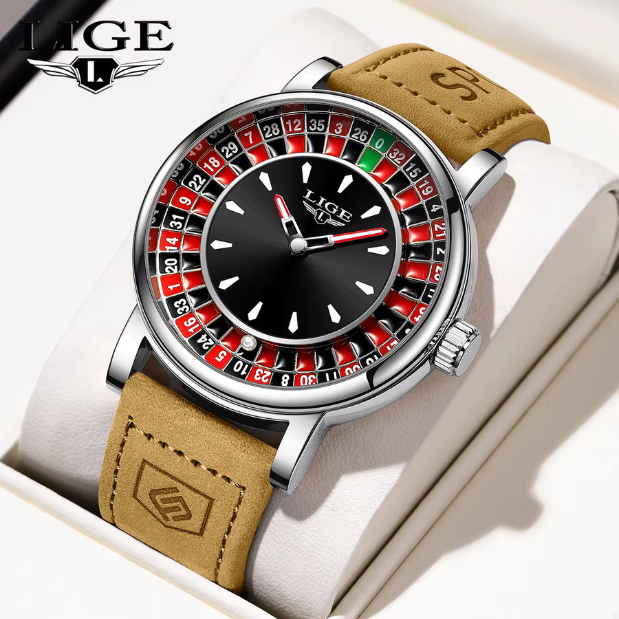 LIGE Armbanduhr Quarz, Leder, Schwarz, Herren - Bild 6