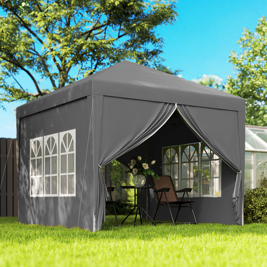 Outsunny Pop-up Faltpavillon mit 4 Seitenteilen und Tasche, wasserabweisend und winterfest, UV-Schutz 50+, Grau, B/T/H: 300 x 300 x 230 cm - Bild 2