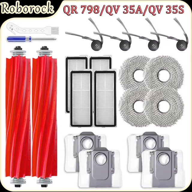 Roborock Zubehör-Set für Roboterstaubsauger QV 35A, QR 798 und QV 35S mit Hauptbürste, Seitenbürsten, Filtern, Staubbeuteln und Wischtüchern - Bild 1