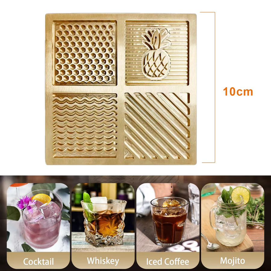 Personalisierter Eiswürfel-Stempel aus Messing in Gold für Bar-Cocktails und Whiskey mit individuellem Logo, Durchmesser: 5 cm oder 10 cm - Bild 3
