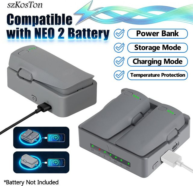 DJI NEO 2 USB-Ladestation mit LED-Anzeige und USB-C-Kabel in Grau - Bild 1