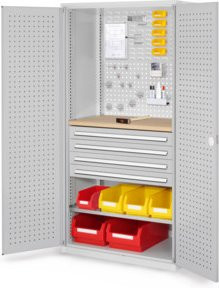 Kappes Schubladenschrank RasterPlan Mod. 16 in Grau mit Türen, Schubladen und Lochplatten, H x B x T: 195 x 100 x 60 cm - Bild 1