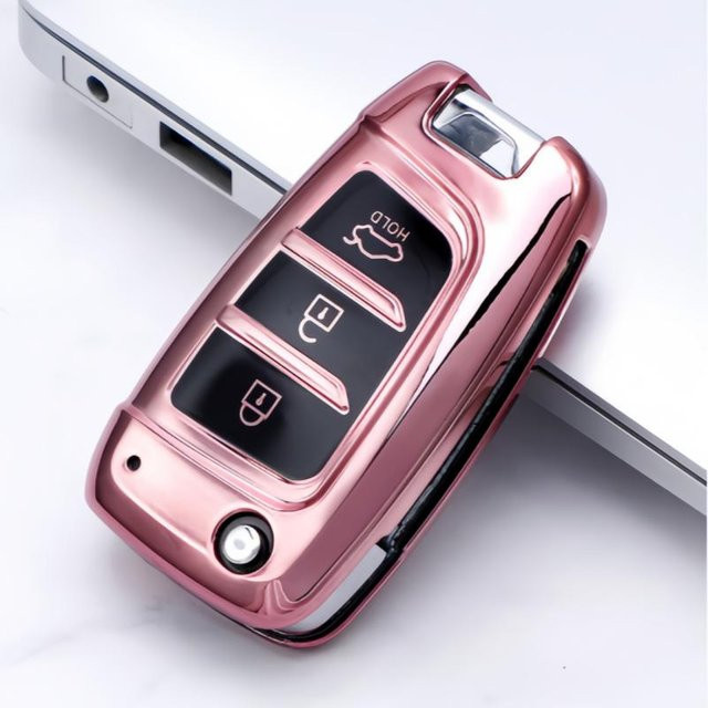 TPU Auto Klappschlüssel Hülle Abdeckung für Hyundai Elantra Solaris Tucson i30 i35 i40 KONA Genesis Santa Fe Azera in Rosa - Bild 1