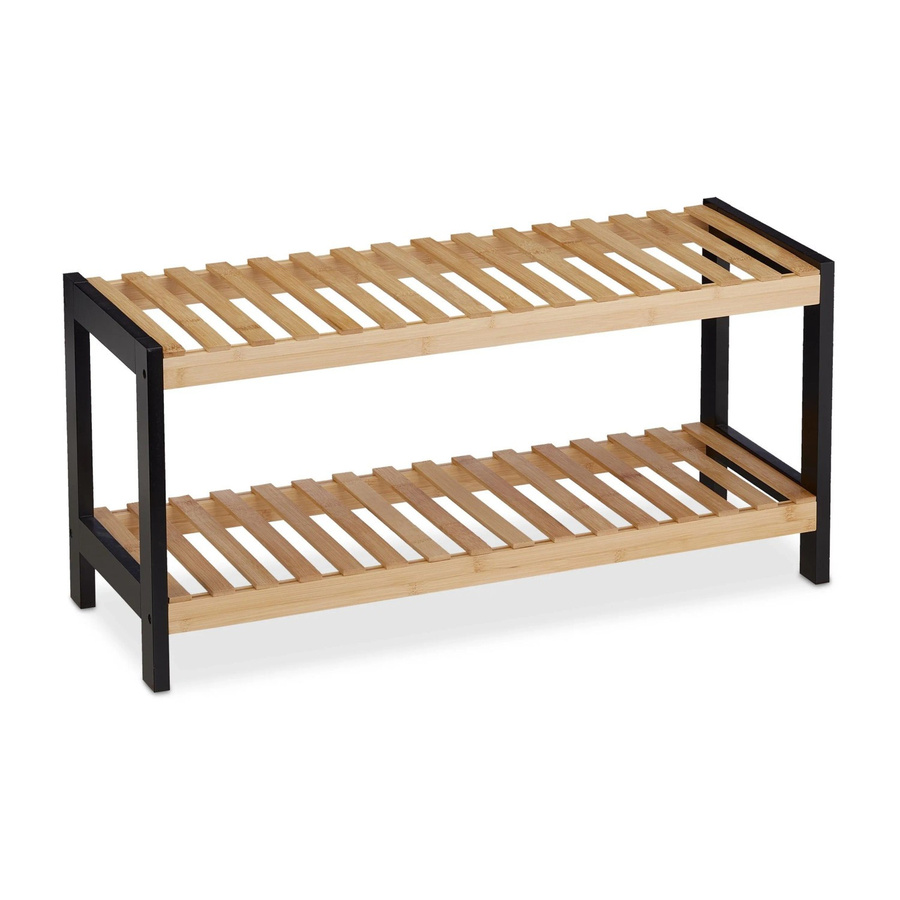 Relaxdays Schuhregal aus Bambus und MDF in Schwarz, 2 Ebenen, B: 70 cm, H: 33 cm, T: 26 cm - Bild 2