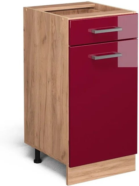 Vicco Küchenunterschrank R-Line Bordeaux Hochglanz Goldkraft Eiche 40 cm - Bild 1