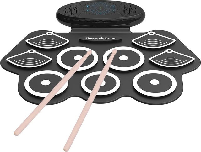 aimo Tragbares elektronisches Schlagzeug-Set, 9 Pads, Silikon, mit 2 Lautsprechern - Bild 1