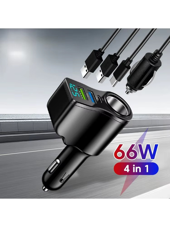 66W Dual USB Autoladegerät mit Digitalanzeige und PD Schnellladung in Schwarz für Samsung, Xiaomi und Huawei - Bild 4