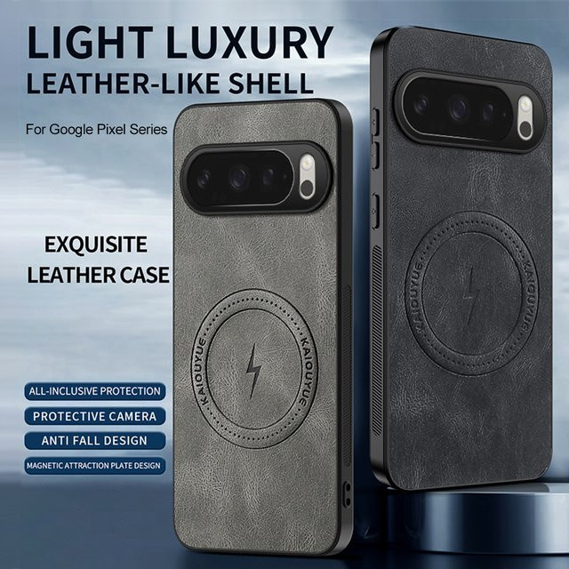 Luxuriöse klassische Leder-Magnet-Handyhülle für Google Pixel 10 Pro XL 9 Pro XL 8 7 6 in Schwarz mit kabelloser Ladefunktion - Bild 1