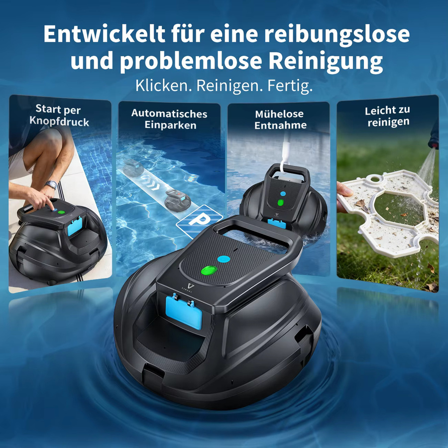 VIREAL SP1 Roboter-Poolreiniger in Schwarz mit 130 Minuten Laufzeit für Aufstellpools und bodengleiche Pools bis 80 m² - Bild 3