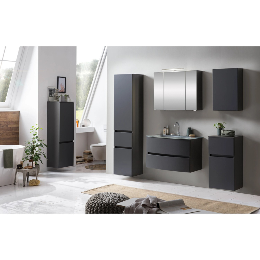 Held Möbel Waschtisch-Set Salerno 2-tlg. in matt Graphitgrau mit Glasbecken und Spiegelschrank, Breite: 80 cm - Bild 2