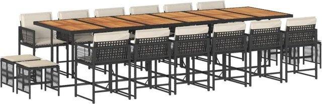 vidaXL 17-teilige Garten-Essgruppe aus Poly-Rattan und Akazienholz mit Kissen in Schwarz, Braun und Cremeweiß - Bild 1